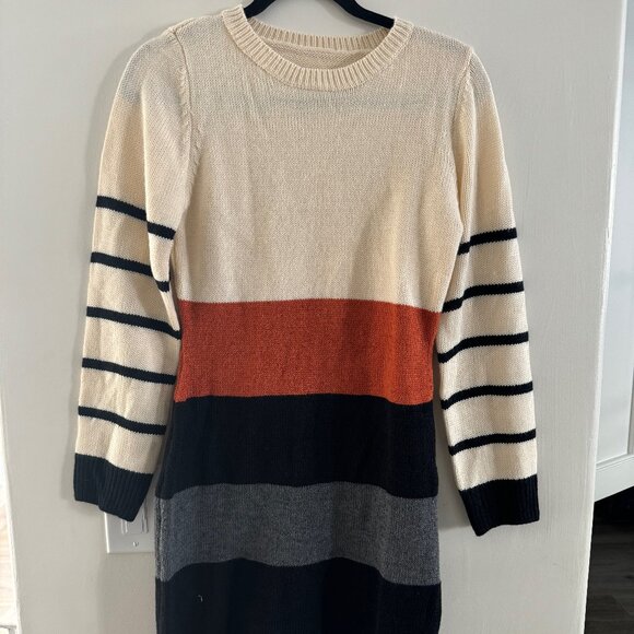 Cupshe Sweater Dress NWT Size Small Beige Black Rust Long Sleeve - Picture 1 of 6